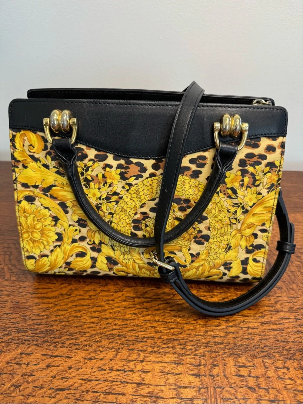 Versace Vintage Leopard Baroque Sunburst 2-Way Bag w/Dust Bag and COA